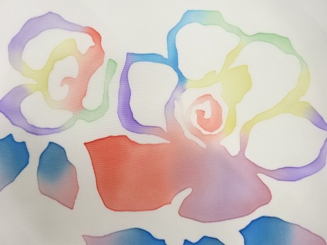  手描き　花模様　名古屋帯